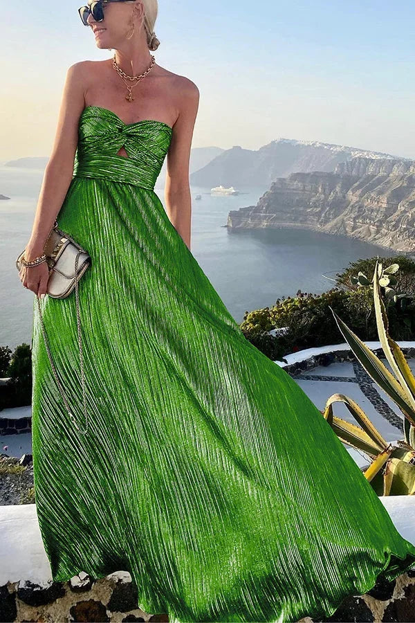 Vestido largo palabra de honor mujer fiesta con efecto brillante