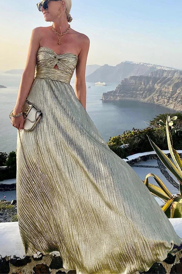 Vestido largo palabra de honor mujer fiesta con efecto brillante