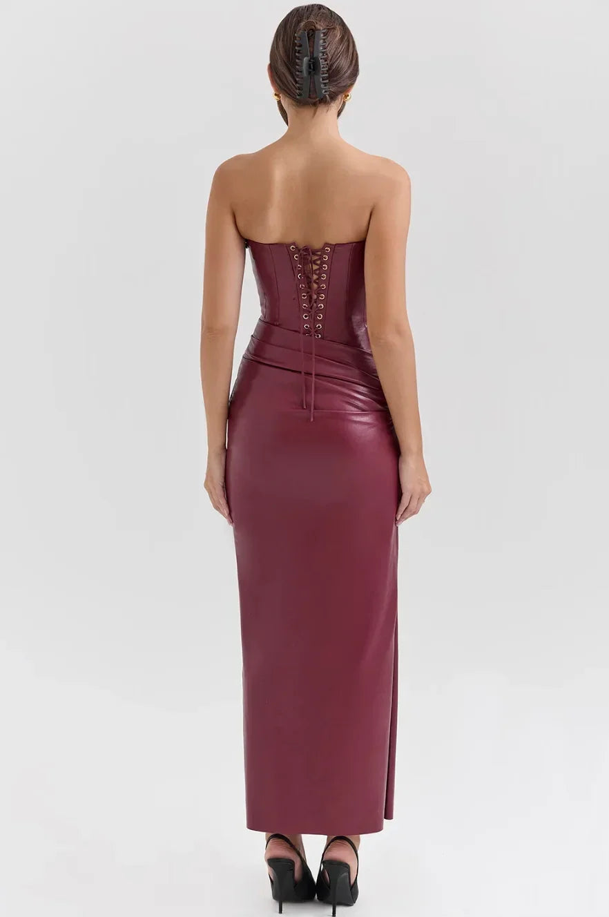 Vestido largo bustier abierto de noche corte ajustado mujer