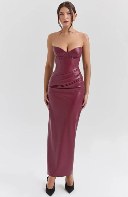 Vestido largo bustier abierto de noche corte ajustado mujer
