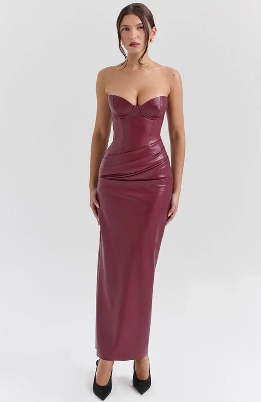 Vestido largo bustier abierto de noche corte ajustado mujer