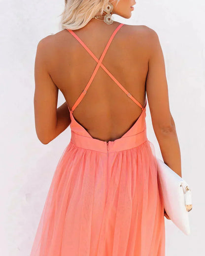 Vestido largo naranja espalda descubierta tirantes finos fiesta verano