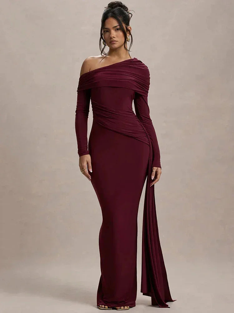Vestido largo mujer Hombros descubiertos con cola