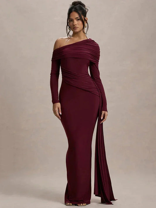 Vestido largo mujer Hombros descubiertos con cola