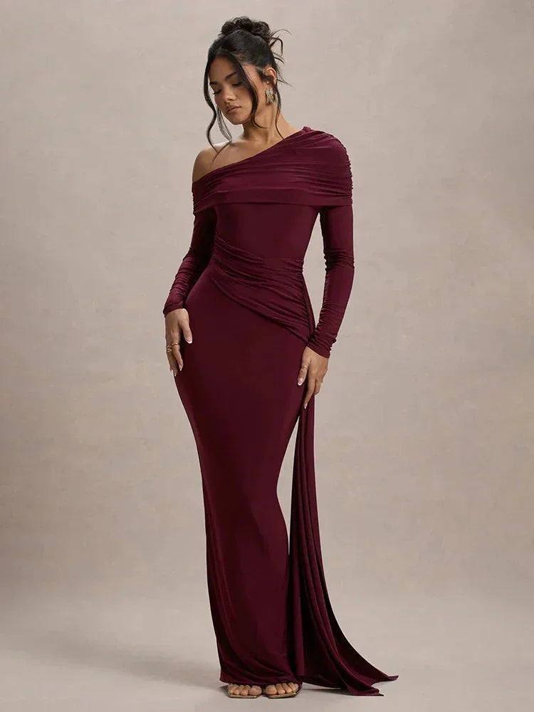 Vestido largo mujer Hombros descubiertos con cola