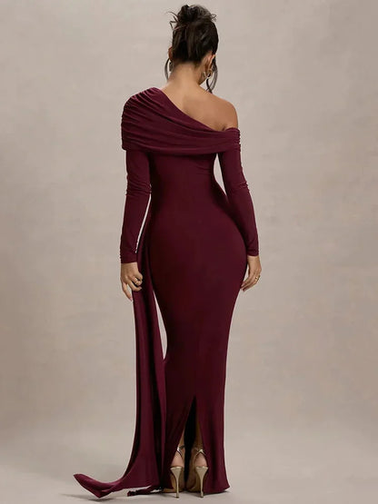 Vestido largo mujer Hombros descubiertos con cola
