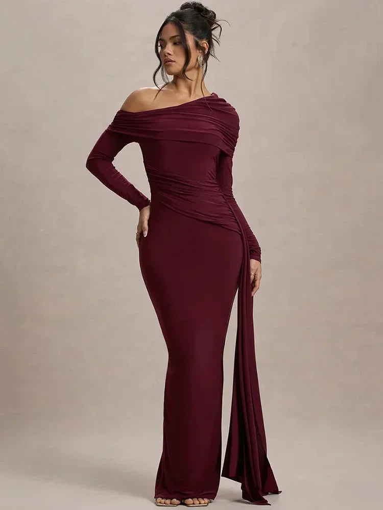 Vestido largo mujer Hombros descubiertos con cola