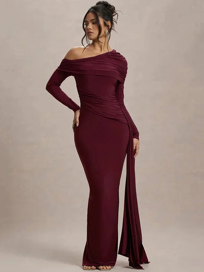 Vestido largo mujer Hombros descubiertos con cola