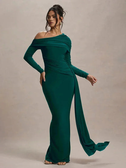 Vestido largo mujer Hombros descubiertos con cola
