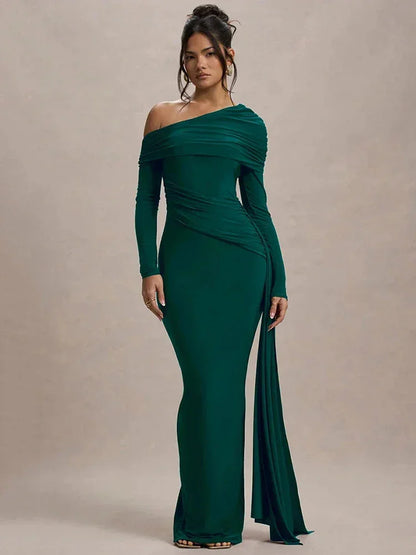 Vestido largo mujer Hombros descubiertos con cola