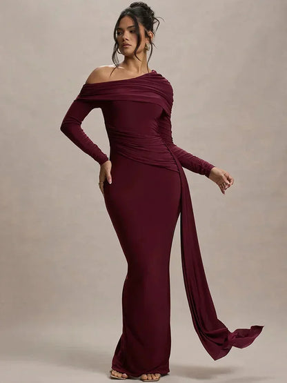 Vestido largo mujer Hombros descubiertos con cola