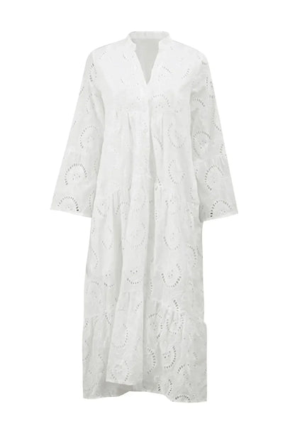 Vestido largo calado con mangas 3/4 y cuello en V para verano