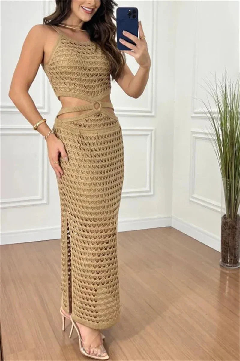 Vestido largo de verano con aberturas y abertura lateral