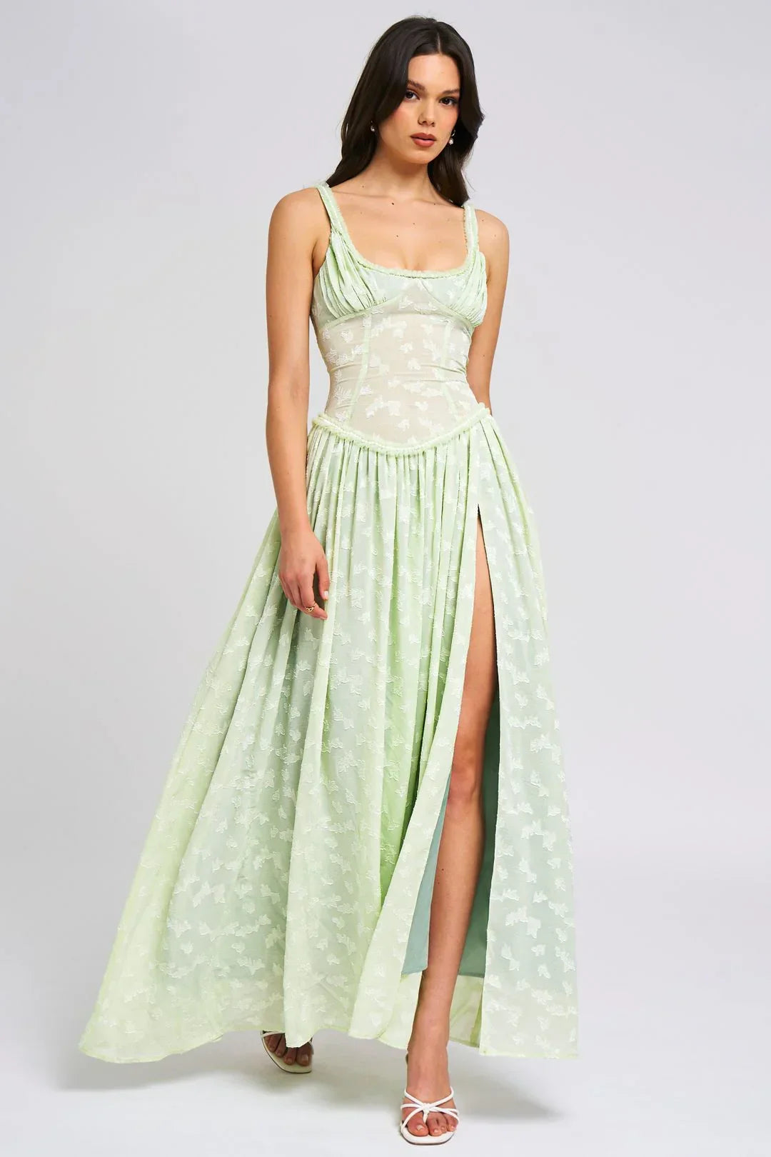Vestido largo mujer con tirantes y abertura alta