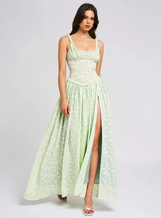 Vestido largo mujer con tirantes y abertura alta