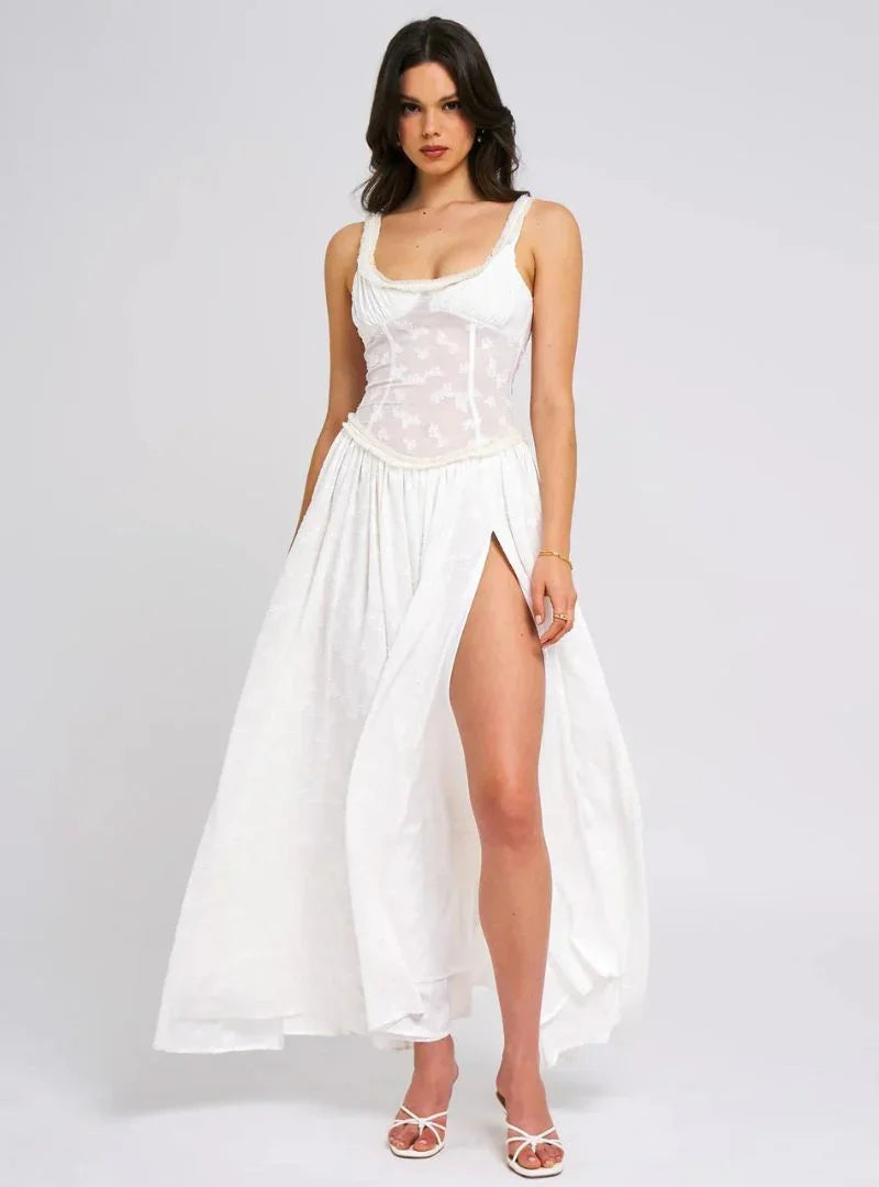 Vestido largo mujer con tirantes y abertura alta