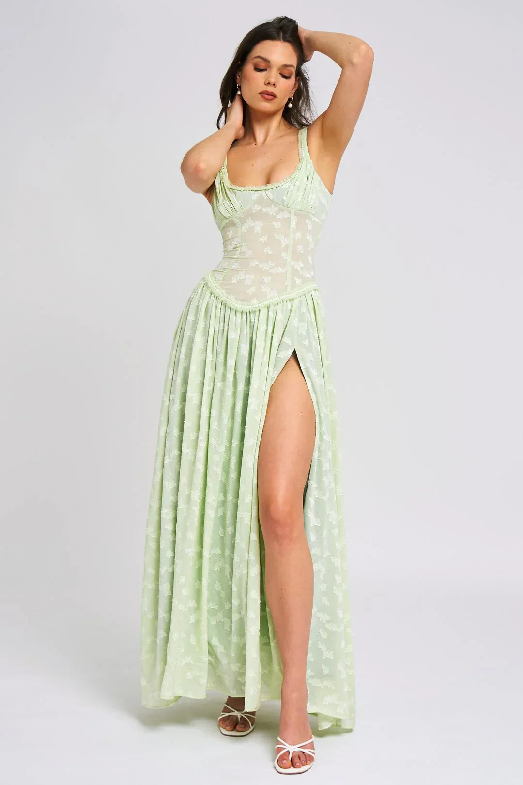 Vestido largo mujer con tirantes y abertura alta