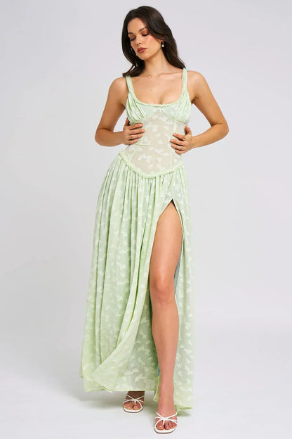 Vestido largo mujer con tirantes y abertura alta