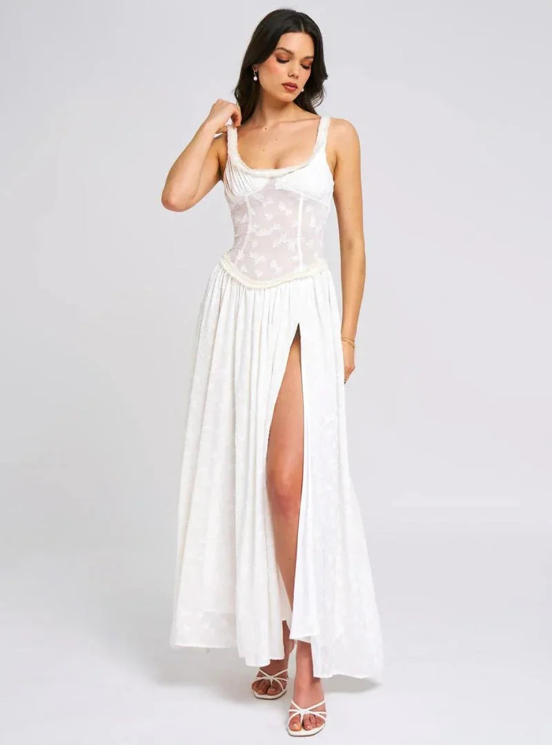 Vestido largo mujer con tirantes y abertura alta