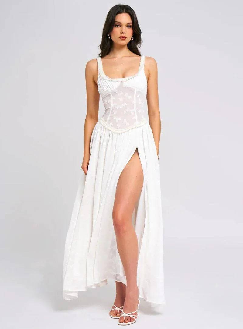 Vestido largo mujer con tirantes y abertura alta