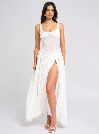 Vestido largo mujer con tirantes y abertura alta
