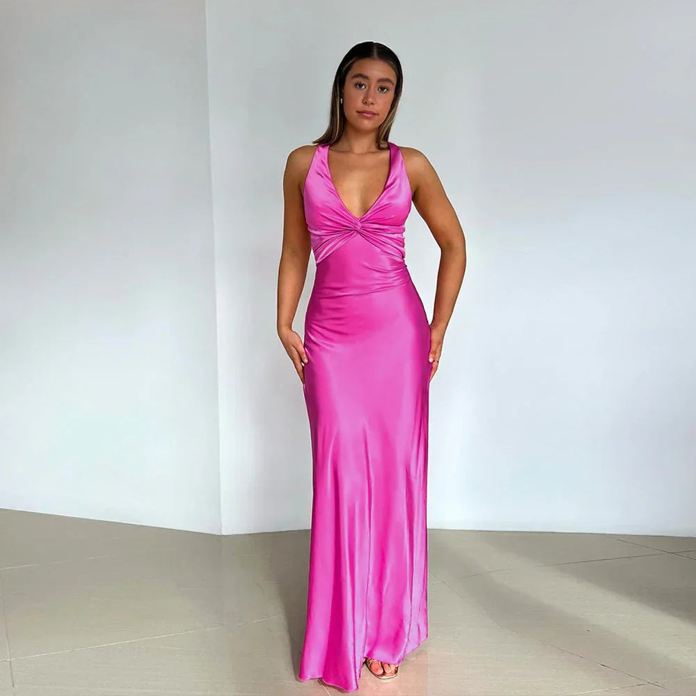 Vestido maxi mujer con escote cruzado y espalda descubierta