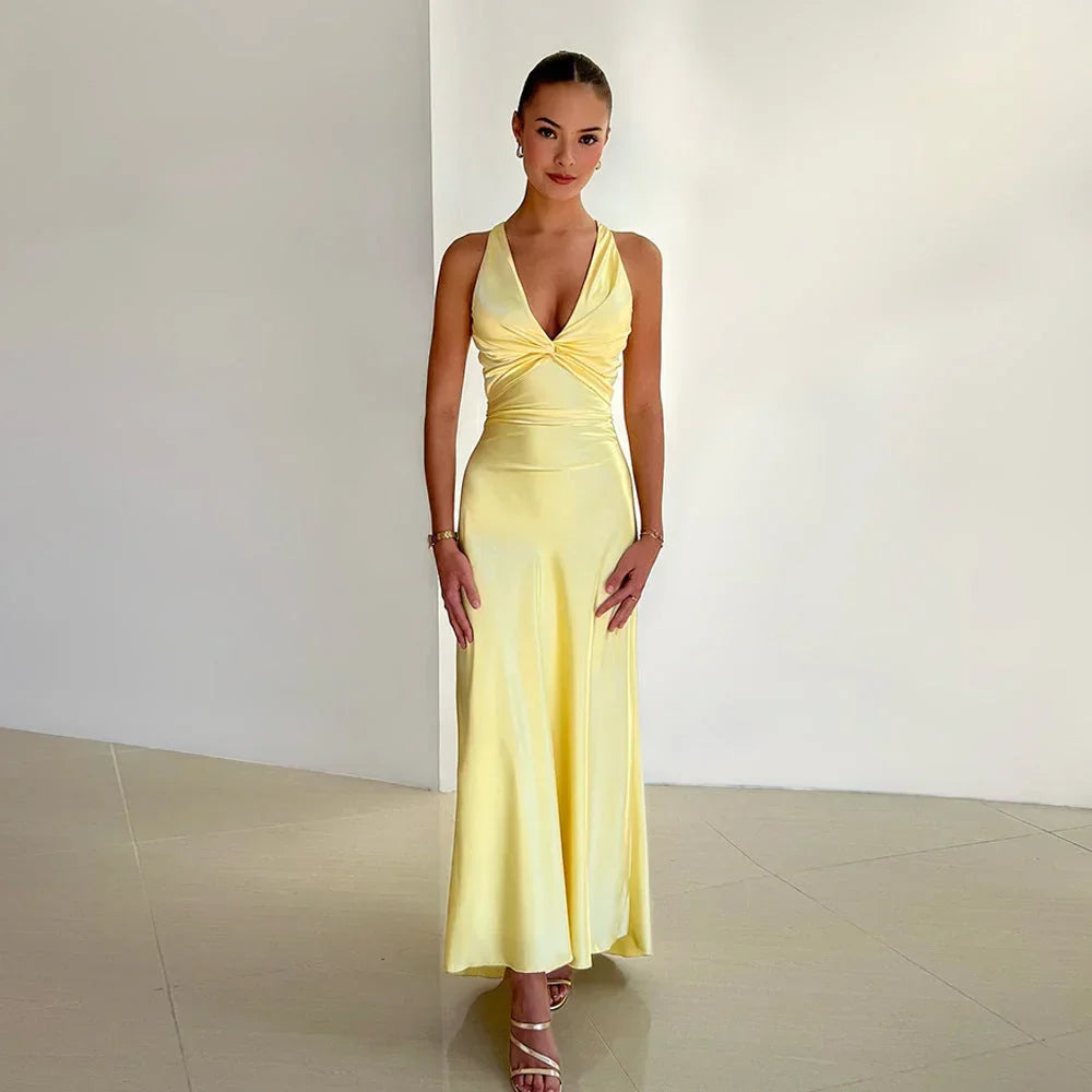 Vestido maxi mujer con escote cruzado y espalda descubierta