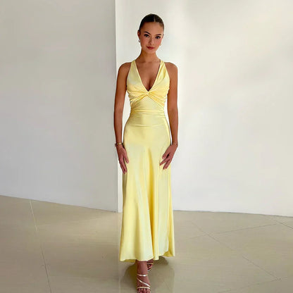 Vestido maxi mujer con escote cruzado y espalda descubierta