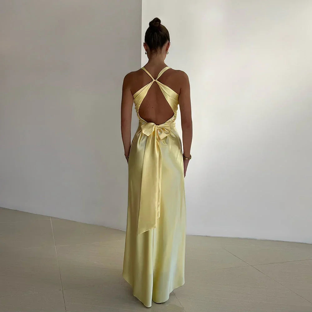 Vestido maxi mujer con escote cruzado y espalda descubierta