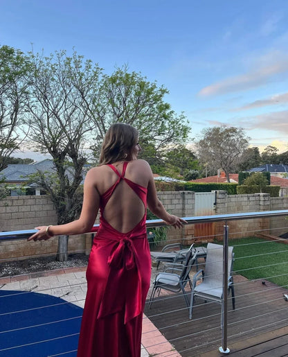 Vestido maxi mujer con escote cruzado y espalda descubierta
