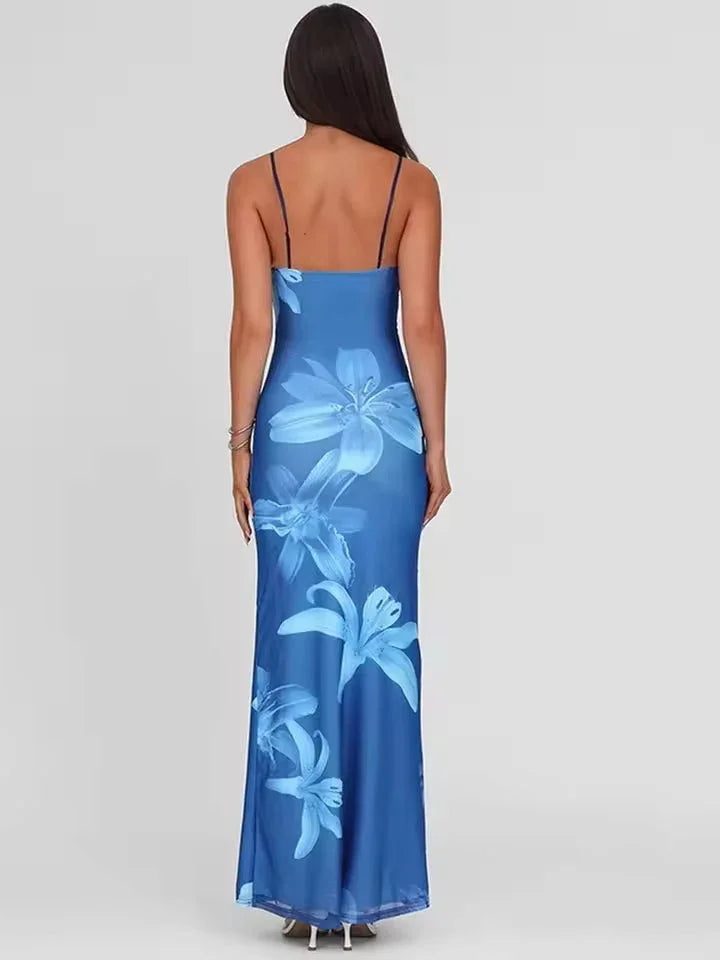 Vestido largo para mujer con estampado floral y tirantes finos