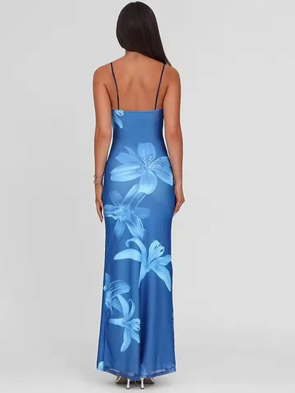 Vestido largo para mujer con estampado floral y tirantes finos