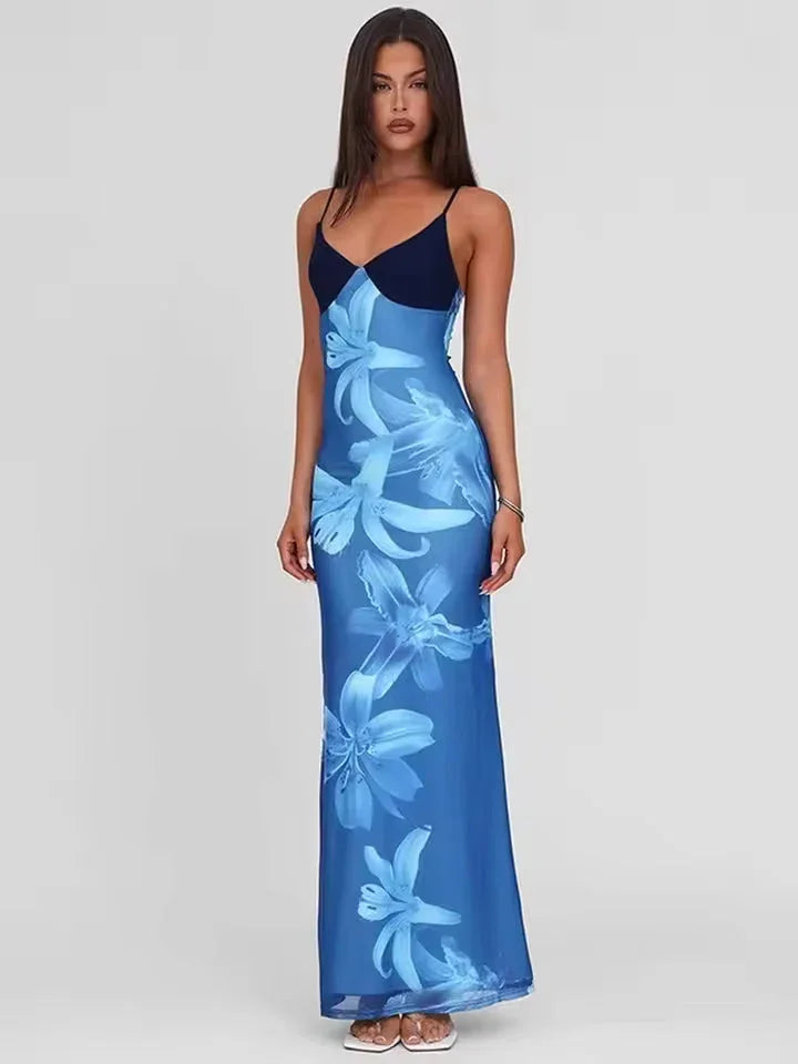 Vestido largo para mujer con estampado floral y tirantes finos