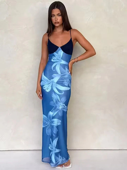 Vestido largo para mujer con estampado floral y tirantes finos