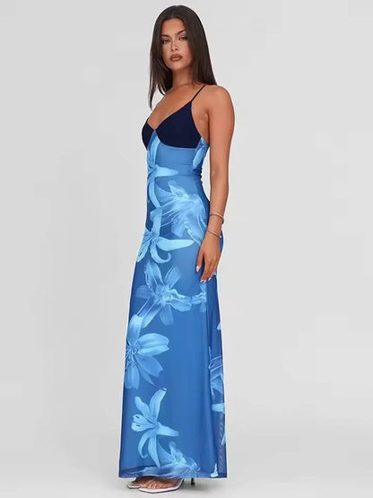 Vestido largo para mujer con estampado floral y tirantes finos