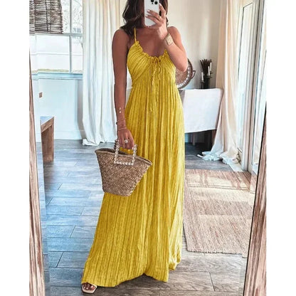 Vestido largo para mujer con tejido fluido y tirantes