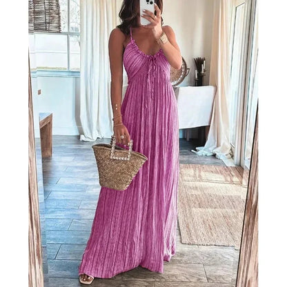 Vestido largo para mujer con tejido fluido y tirantes