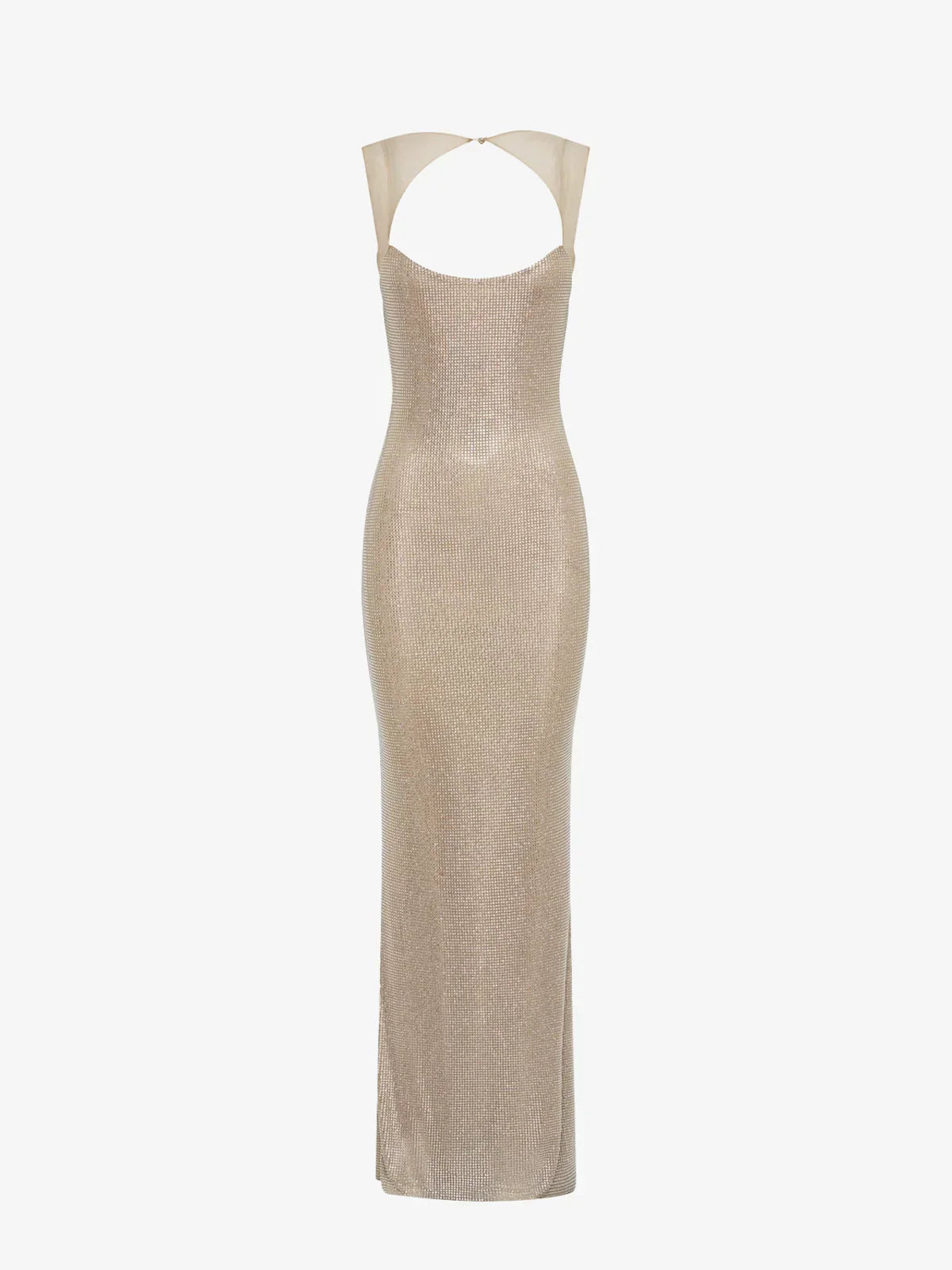 Vestido largo de mujer con espalda descubierta y lentejuelas