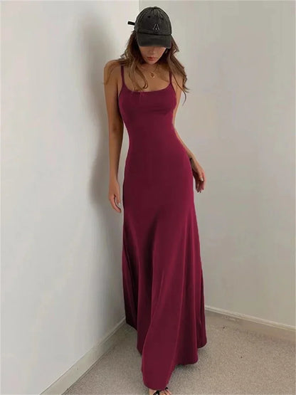 Vestido largo mujer ajustado con tirantes finos verano