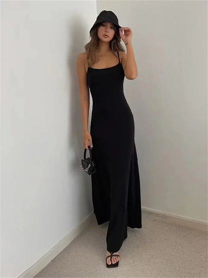 Vestido largo mujer ajustado con tirantes finos verano