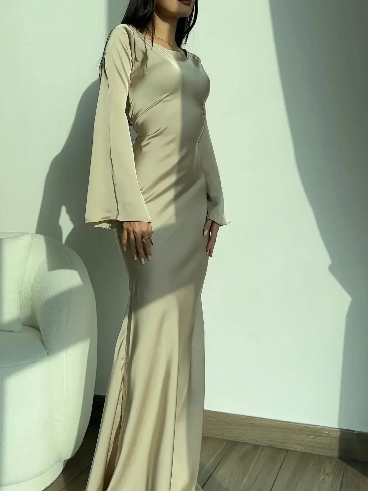 Vestido maxi mujer de manga larga para invitada de boda