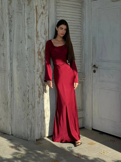Vestido maxi mujer de manga larga para invitada de boda