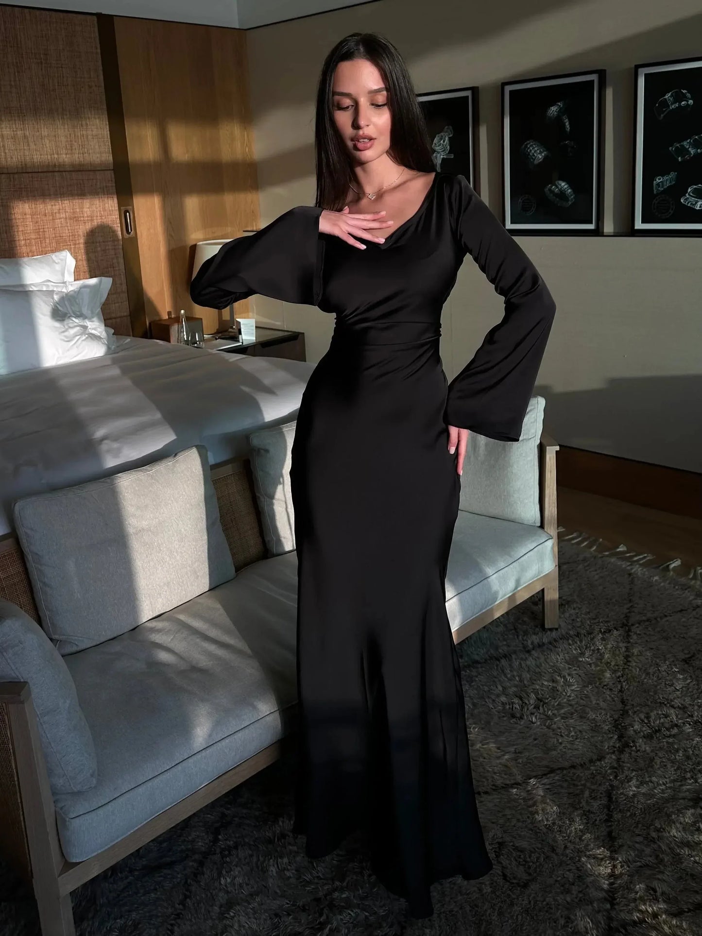 Vestido maxi mujer de manga larga para invitada de boda