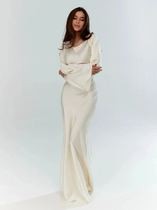 Vestido maxi mujer de manga larga para invitada de boda