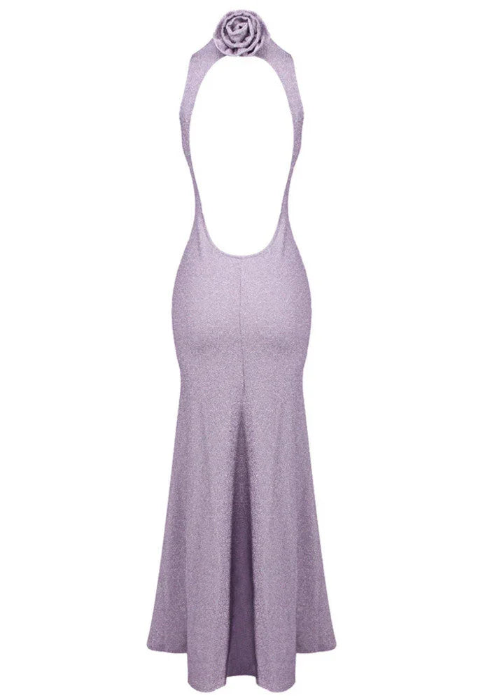 Vestido largo lila con espalda descubierta para mujer