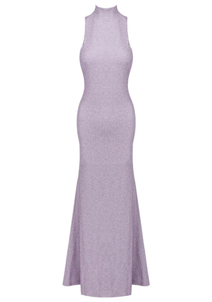 Vestido largo lila con espalda descubierta para mujer