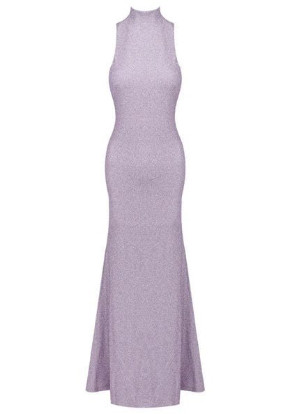 Vestido largo lila con espalda descubierta para mujer
