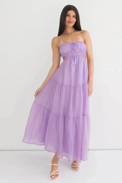 Vestido largo verano mujer espalda descubierta detalles con volantes