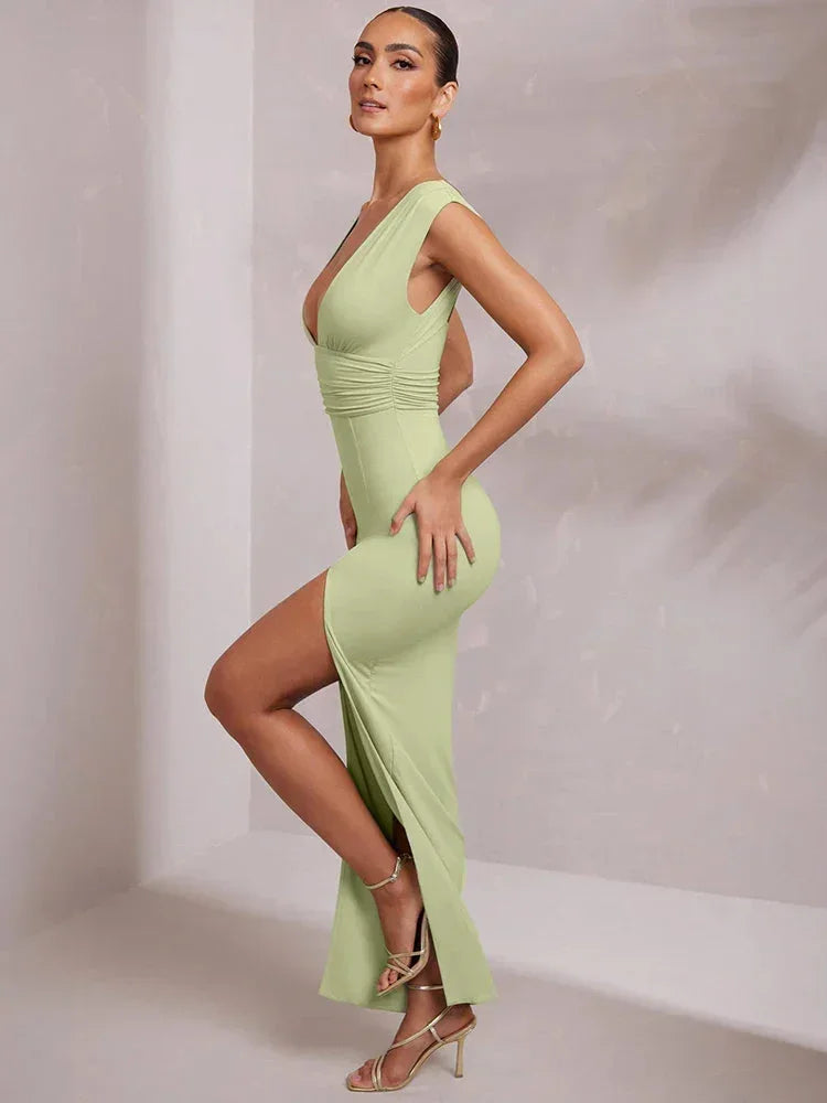 Vestido largo mujer abierto con escote pronunciado