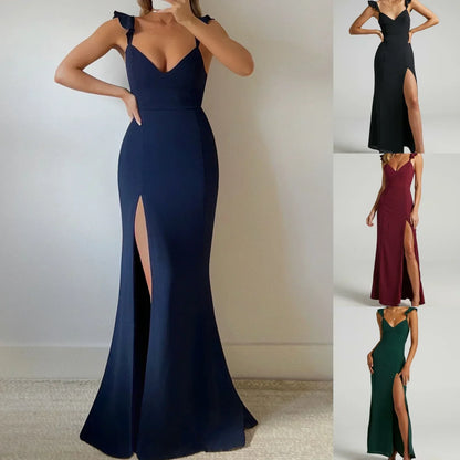 Vestido largo de noche Hombro anudado con abertura